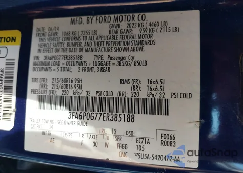 2014 Ford Fusion S из США, поврежденный, VIN 3FA6P0G77ER385188